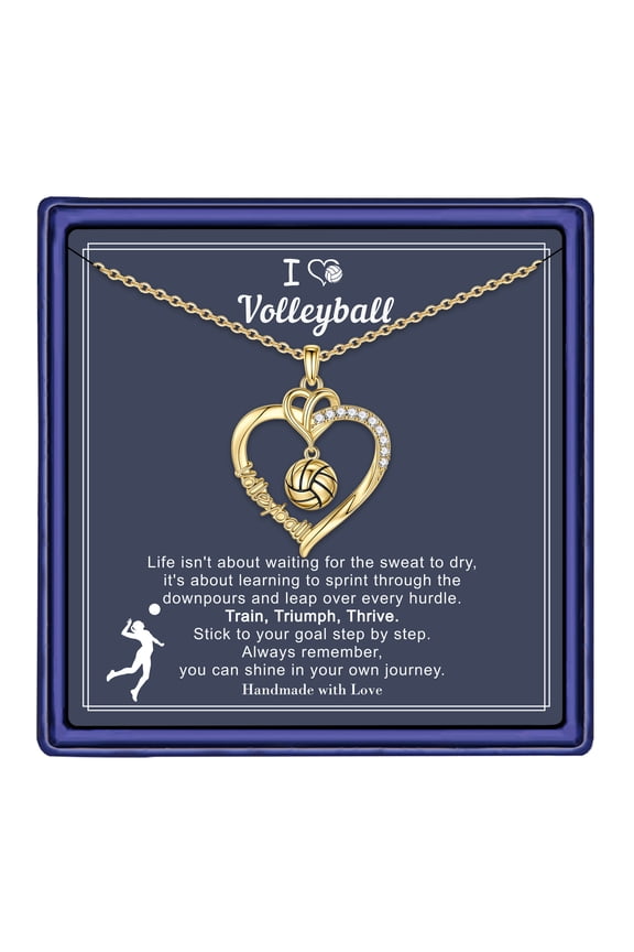 Volleyball Necklace for Women Dainty 14K Gold Plated Volleyball Necklaces for Women Trendy Personalized CZ Heart Pendant Necklaces for Sports Fans Teams Gifts for Her