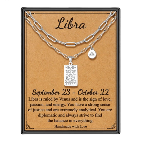 Turandoss Zodiac Layered Necklaces for Women 14K Gold Plated Retro 12 Constellation Libra Pendant Fashion Jewelry Tarot Card Birthday Gifts for Her Women Teenage Girl Best Friend