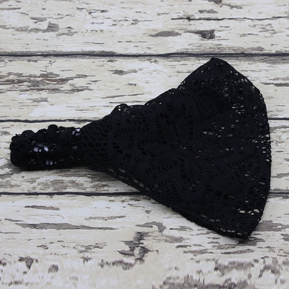 Turban Bandanas Girl Fashion Hairband Head Stretchy Lace Wide Headband, Black