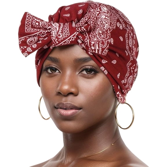 Turban Bows for Women, Cashew Bow Head Wraps Silky Lined Sleeping Cap Hair Turban Durag Skull Sleep Cap Nightcap Beanies