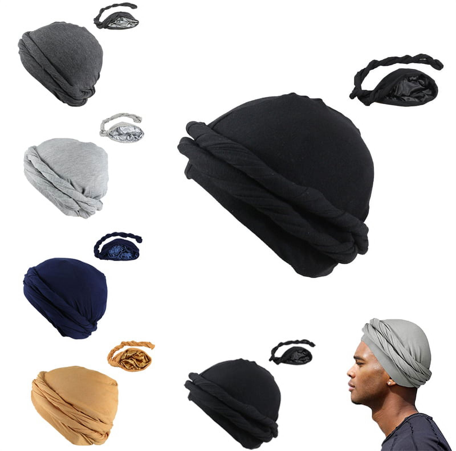 Men Muslim Durag Turban Head Wrap Satin Lined Head Scarf Hijab Hat