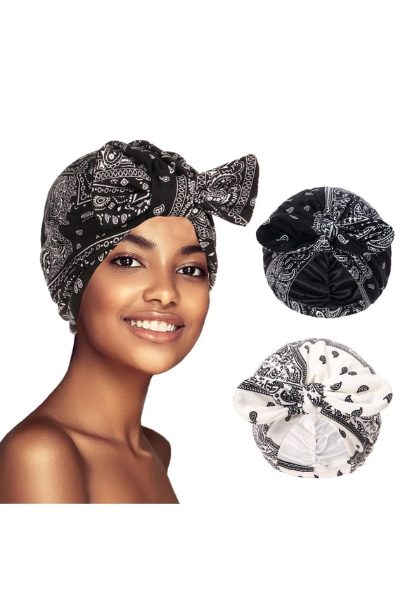 Turban Hats for Women African Knot Headwraps Soft Pre Tied Bonnet Hair wrap Pretied for Black Women