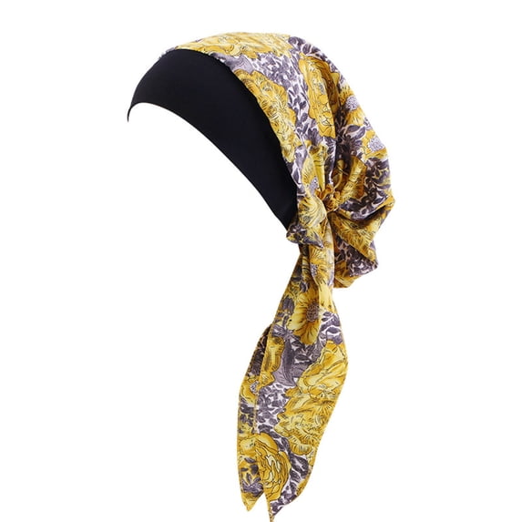 Turban Headwear CQXIDFH Women Casual Solid Muslim Turban Cap, Soft Slouchy Headwear, Elastic Head Wrap, Lightweight Hair Scarf, Comfortable Chemo Hat for Daily Outdoor, Cowboy Hat (Yellow, One Size)