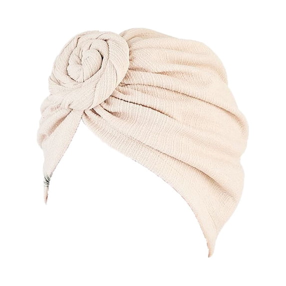 Turban Knot Simple Style Muslim Hijab Ethnic Cover Cross Beanie Solid Color Hairband Accessories Loss Bonnet Wedding Party Beige