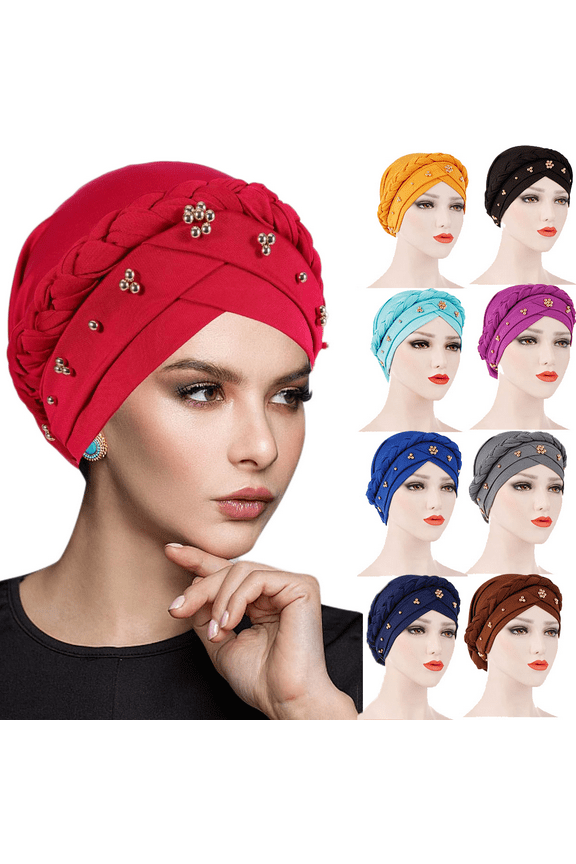 Turban Pre-Tied Twisted Hat Thread African Head Wraps for Black Women Chemo Cancer Cap Braid Hair Cover