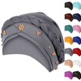 thumbnail image 1 of Turban for Black Women African Cap Head Wraps Beaded Headscarf Beanie Wrap Gray One Size, 1 of 3