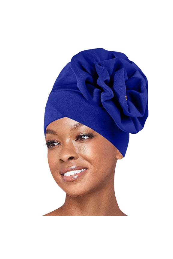 Turban for Women CQXIDFH Pleated Floral Turban Hat, Ethnic Bohemian Hair Wrap, Breathable Full Head Cover Cap, Trucker Hats (Blue, One Size)