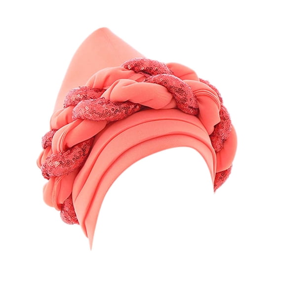 Turbans for Women, Audhol Fashion Women Beading Braid Hat Muslim Ruffle Cancer Beanie Wrap Cap Sleep Caps Satin Lined Hair Bonnets Head Wraps for Black Women Watermelon Red One Size