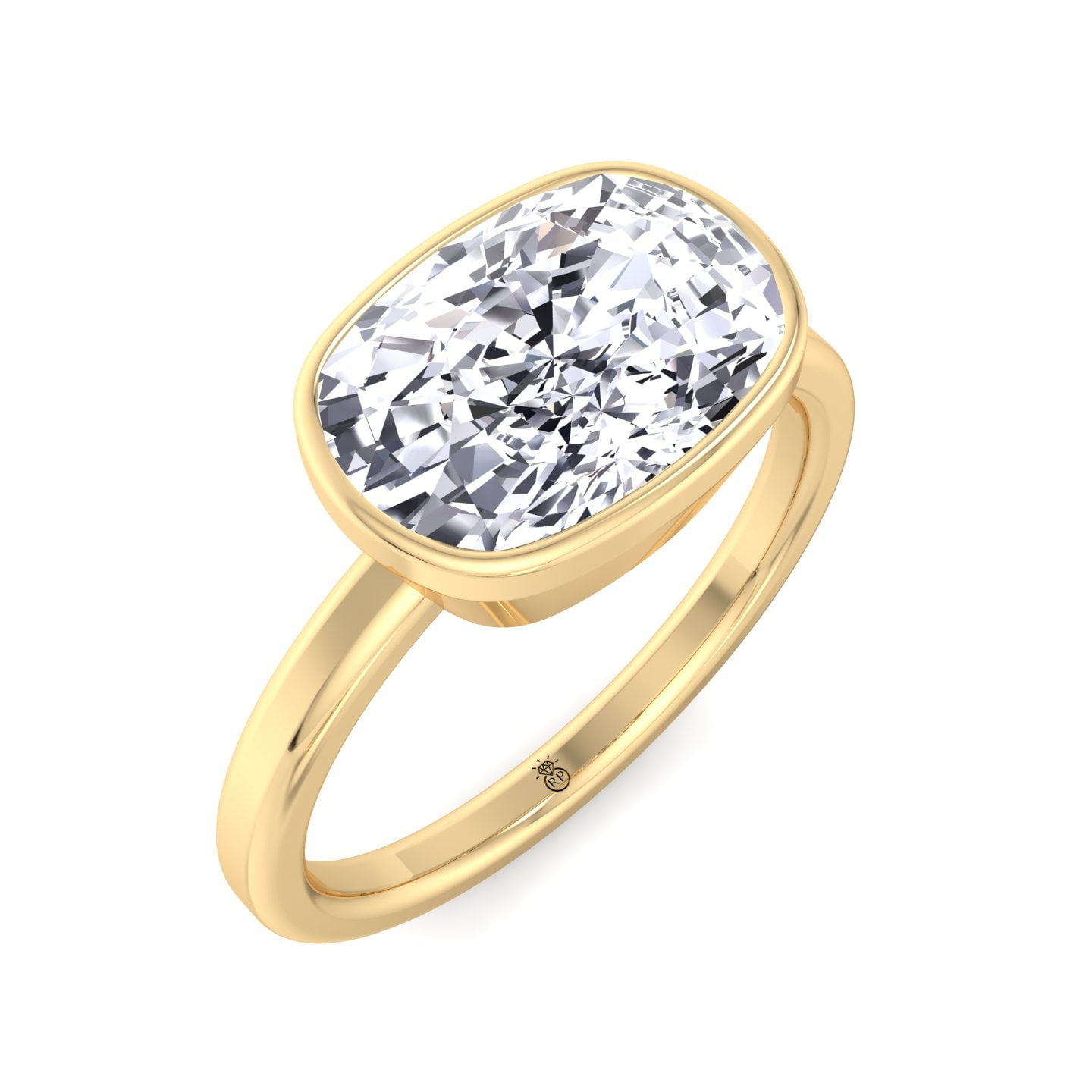 Turbie Moissanite Elongated Cushion Cut East West Lab Diamond Bezel Engagement Ring