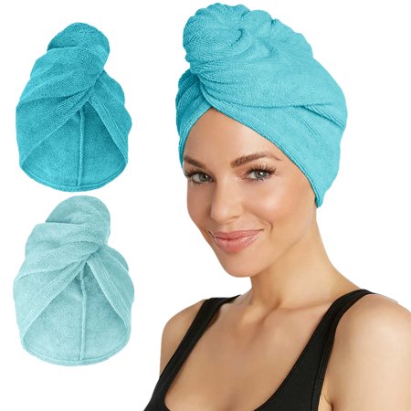 Turbie Twist 2 Pack Microfiber Hair Towel - Dark Aqua, Light Aqua