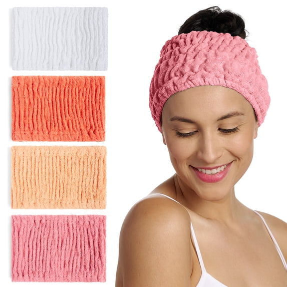 Turbie Twist 4-Pack Turbie Band for Beauty, Travel, Gifting - Cotton Headband for Personal Care - Comfortable, Extra-Wide Spa Headband - For All Hair Types - Peach Blush