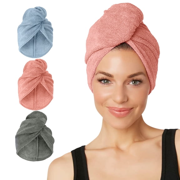 Turbie Twist Microfiber Hair Towel 3 Pack, Fast-Drying, Super Absorbent, Lightweight, Anti-Frizz, Elastic Loop, One Size
