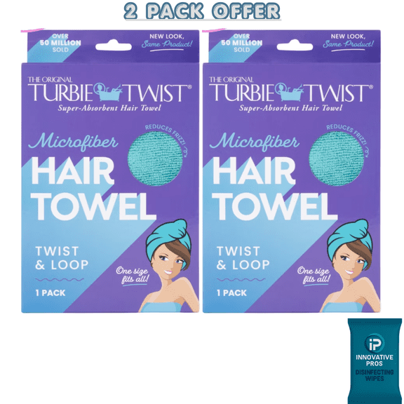 Turbie Twist Microfiber Hair Towel, Kids and Adults, Peacock Blue