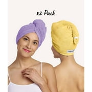 Turbie Twist Microfiber Hair Towel Wrap - 2 Pack - For Women, Men & Kids - Travel & Bathroom Essential - Quick Dry Hair Turban for Curly, Long & Thick Hair (Lilac, Lemon)