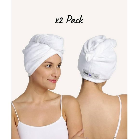 Turbie Twist Microfiber Hair Towel Wrap - 2 Pack - For Women, Men & Kids - Travel & Bathroom Essential - Quick Dry Hair Turban for Curly, Long & Thick Hair (Mermaid)