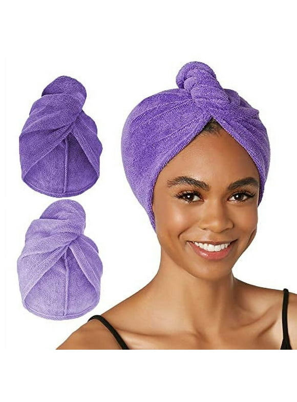 Turbie Twist Microfiber Hair Towel Wrap - The Original Quick Dry, Anti-Frizz Turban Towel for Thick, Long, Curly Hair - Bathroom Essential for Women, Men, and Kids - Dark Purple, Light Purple - 2 Pack