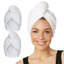 Turbie Twist Microfiber Hair Towel Wrap - The Original Quick Dry, Anti-Frizz Turban Towel for Thick, Long, and Curly Hair - Bathroom Essential for Women, Men, and Kids - White - 2 Pack