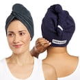thumbnail image 1 of Turbie Twist Microfiber Hair Towel Wrap for Women and Men | 2 Pack | Bathroom Essential Accessories | Quick Dry Hair Turban for Drying Curly, Long & Thick Hair - Evening Blue & Dark Shadow, 1 of 7