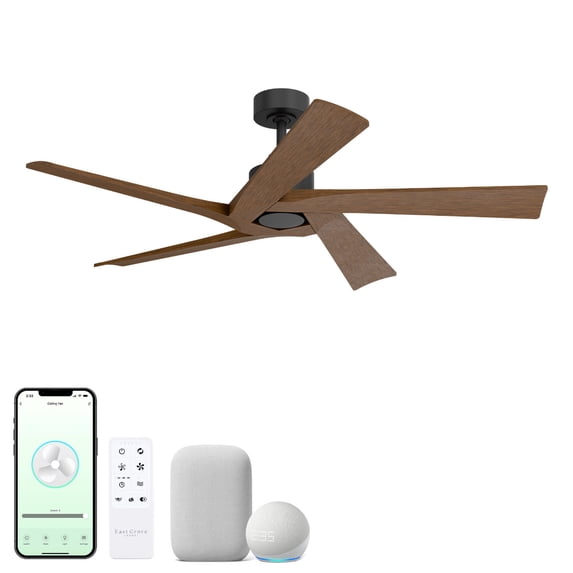 Turbine Indoor or Outdoor 54in 5-Blade Smart Ceiling Fan with Remote Control and Black Hardware with Walnut Blades Works With iOS or Android App