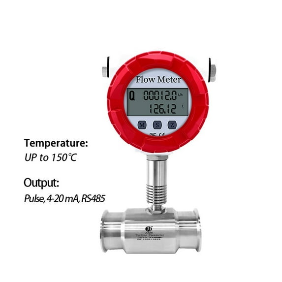 Turbine Water Flowmeter 150 Hot Water Flow Meter Sensor Tri Clamp Flow Meter Alcohol Water Milk Oil Fuel Diesel Fluid Measurement ,Easy to Use