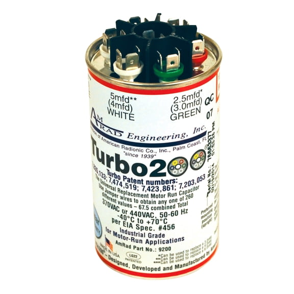 Turbo 200 370V Universal Motor Run Capacitor with Emergency Service Solution