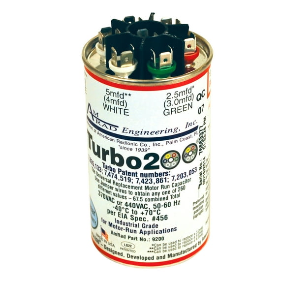 Turbo 200 370V Universal Motor Run Capacitor with Emergency Service Solution