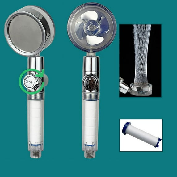 Turbo Charged Turbo Fan with Filter and Pause Switch Pressurized Massage Rainfall Shower Head 360 Rotated Handheld Turbocharged Pressure Water Flow Regulation SILVER WITH FILTER COTTON