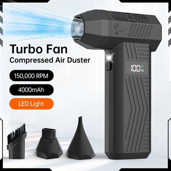 Turbo Fan, Compressed Air Duster, Violent Fan - 150000RPM Electric Air Duster for Cleaning Keyboard&PC 4 Gears Adjustable Rechargeable Jet Dry Blower Air Blower for Car and Home, Turbo Jet Fan