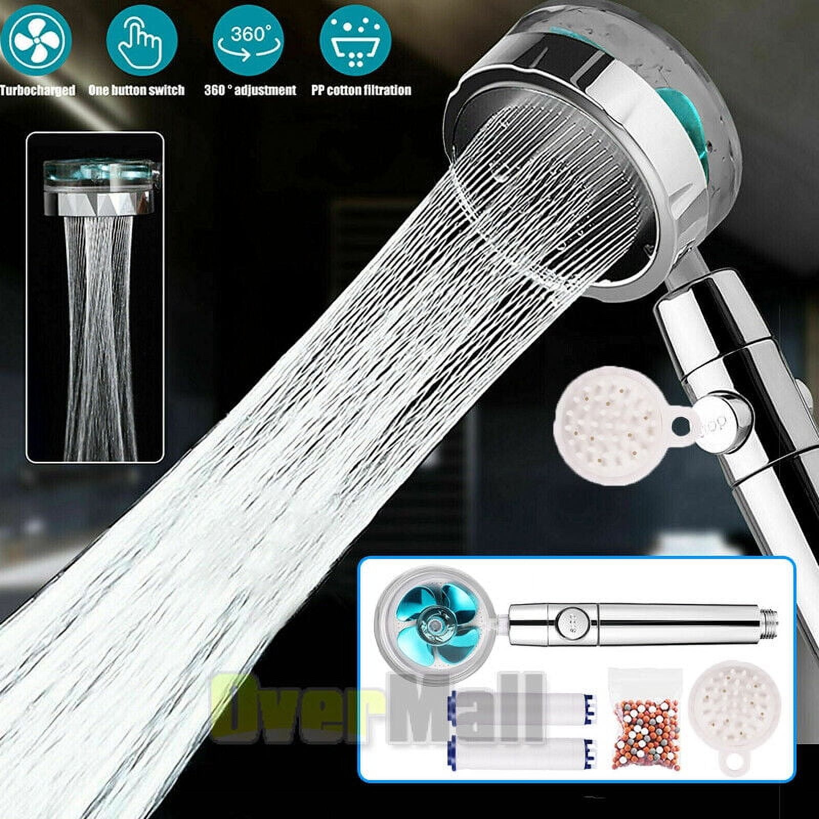 Turbo Fan Pressure Propeller Shower Head w/ Filters 360° Rotating Hydro