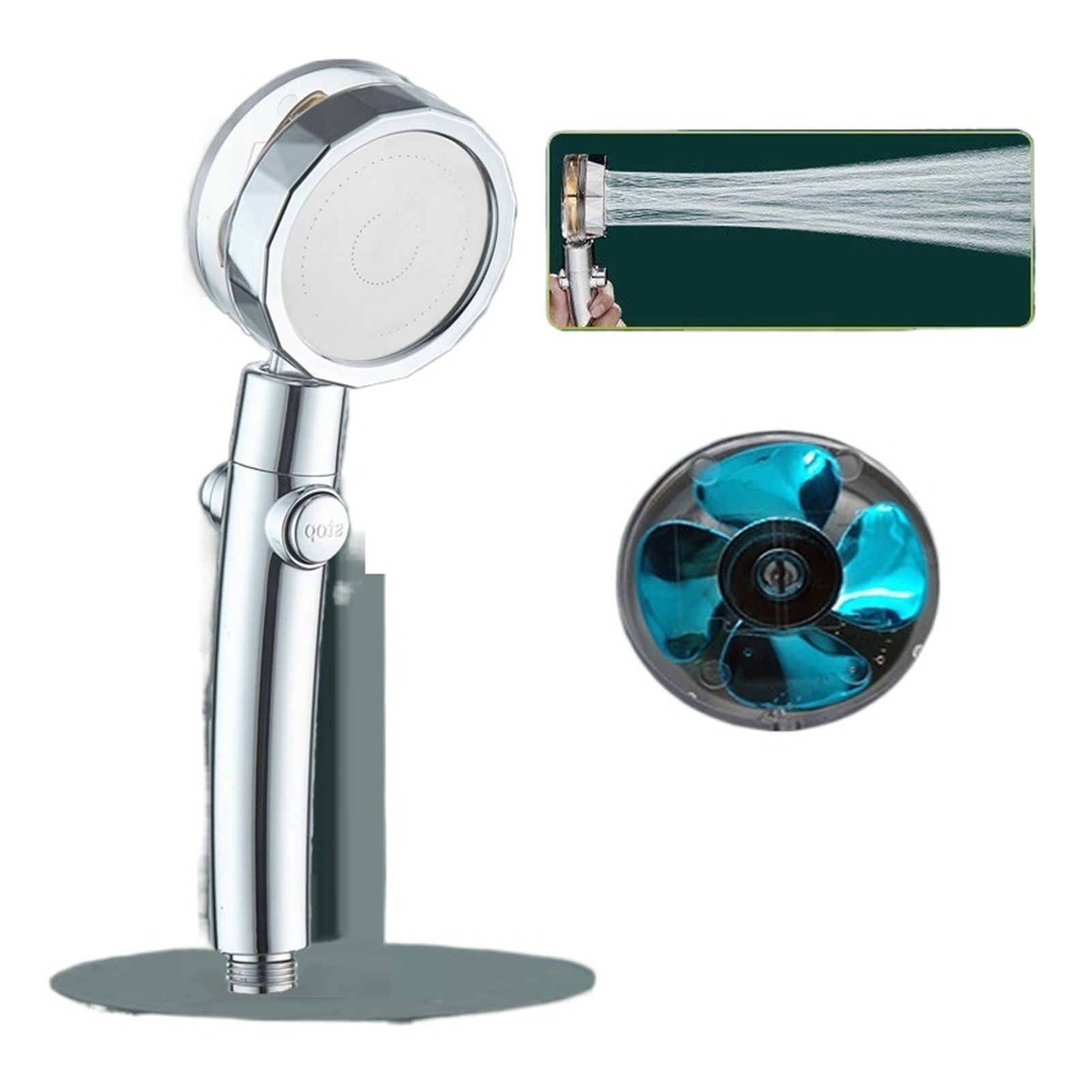 Turbo Fan Shower Head 360 Rotating High Pressure Water Saving Handheld