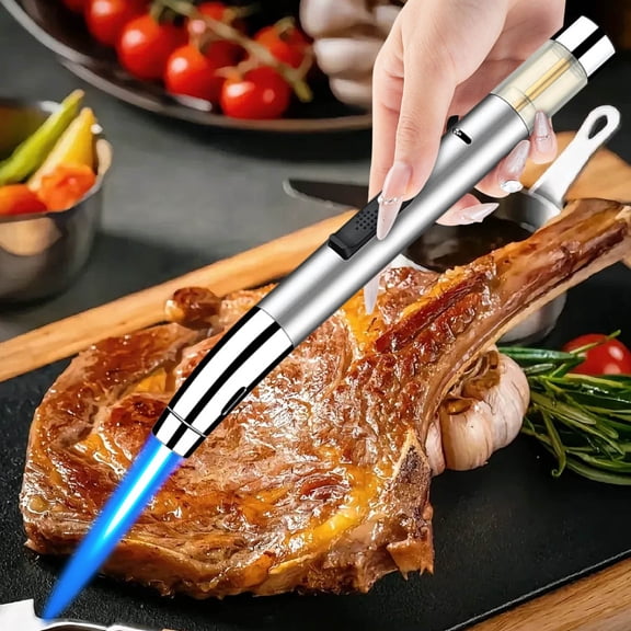 Turbo Flame Torch Lighter, Adjustable Windproof Butane Lighter with Fuel Window & Safety Lock, Refillable Gas Lighter for Grill, Camping, Kitchen, Candles & Outdoor Use