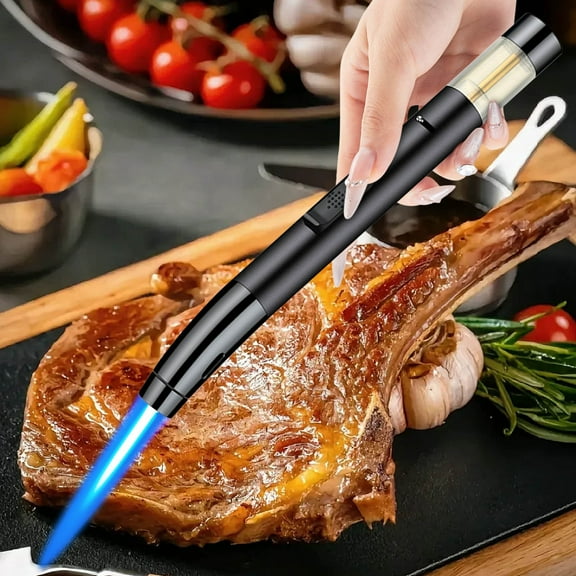 Turbo Flame Torch Lighter, Adjustable Windproof Butane Lighter with Fuel Window & Safety Lock, Refillable Gas Lighter for Grill, Camping, Kitchen, Candles & Outdoor Use