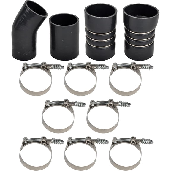Turbo Intercooler CAC Boots Clamps Kit Compatible with Ford 6.0L Powerstroke Diesel 2003-2007 (Black)