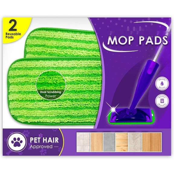 Turbo Mops Reusable Floor Mop Pads - Pack of 2, Machine Washable, 12-inch Microfiber Mop Refills - Compatible with Jet - Household Cleaning Tools