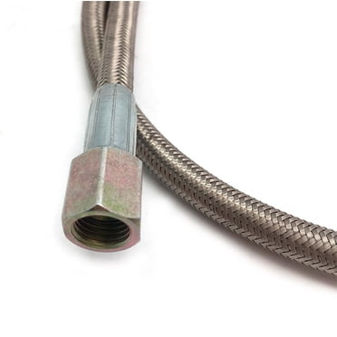 28" Steel Braided Turbo Oil Feed Line | -4AN 90 Degree Fittings | Made In USA
