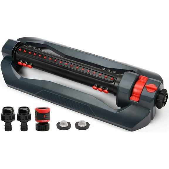 Turbo Oscillating Sprinkler, Covers Up to 4,499 sq. ft., 18 Precision Nozzles, Weighted Base, Flow and Width Controls, Adjustable Range, Triple Nozzle Switches, Quick Connects, Filters