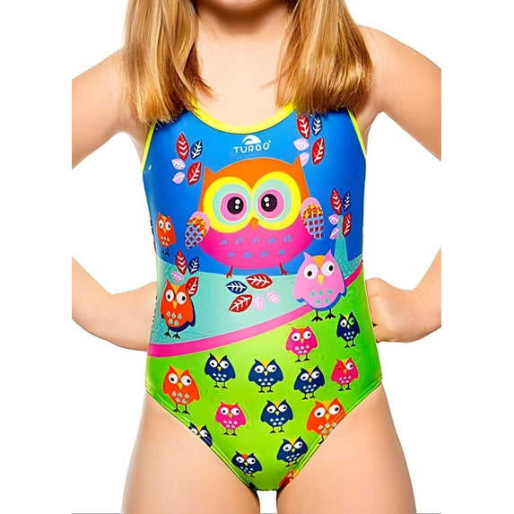 Turbo Owls Cross Back One-Piece Swimsuit, Size 2/4A, Multicolor (Girl's)