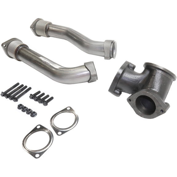 Turbo Pipe Compatible with 1999-2003 Ford F-250 Super Duty From 12/6/98 Powerstorke Diesel Includes (2) turbo up pipes, (1) Y-connector, (4) flanges, (2) gaskets, (8) bolts, (4) nuts
