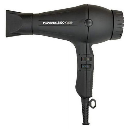 Turbo Power Twin Turbo 3200 + Plus Matte Black 324, Black, Professional Hair Dryer