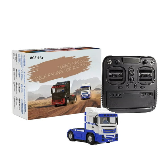 Turbo Racing 1/76 Scale Micro RC Truck Tractor Model, 2.4G 3CH Remote Control Toy Vehicle with Metal Paint & Patented Steering, RTR Desktop Car for Teens and Adults