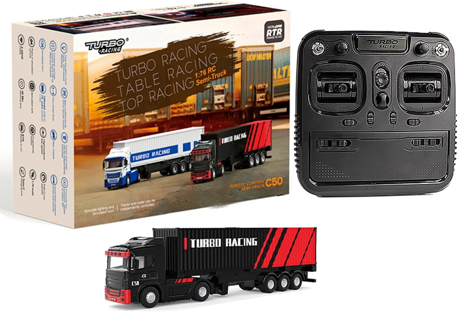 Turbo Racing 1:76 Scale RC Semi Truck with Drag Plate & Cargo Container ...