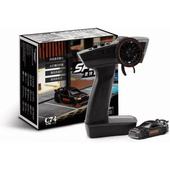 Turbo Racing 1:76 Scale RC Sport Car, Table Racing 2.4GHZ Remote Control Mini Model Car with Full Proportional RTR for Adults Toys C74-Black