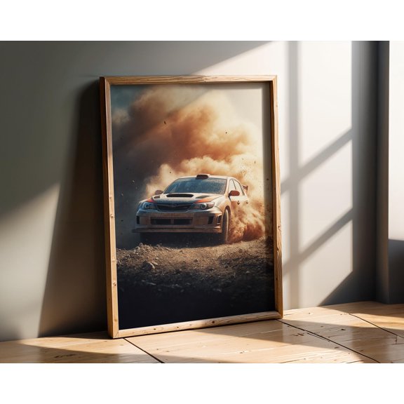 Turbo Rally Car Action , Dirt Track Racing Wall Art , Teen Bedroom Decor , Poster Print Only