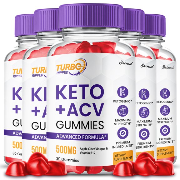 Turbo Ripped Keto ACV Gummies, Maximum Strength Formula, TurboRipped Gummies Supplement (5 pack)