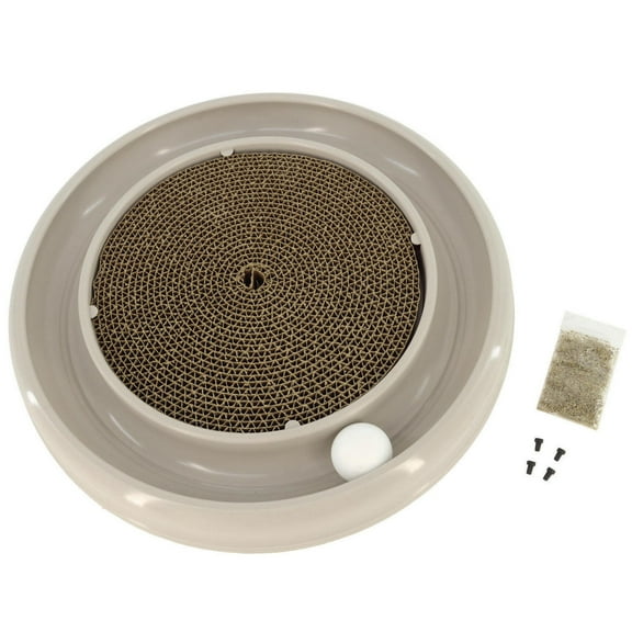 Turbo: Scratcher Eco - Grey - Cat Toy & Catnip Pack, 15.5" Round Racetrack, Spinning Ball, Non-Skid Bottom, Pet Enrichment, Play & Lounge Station