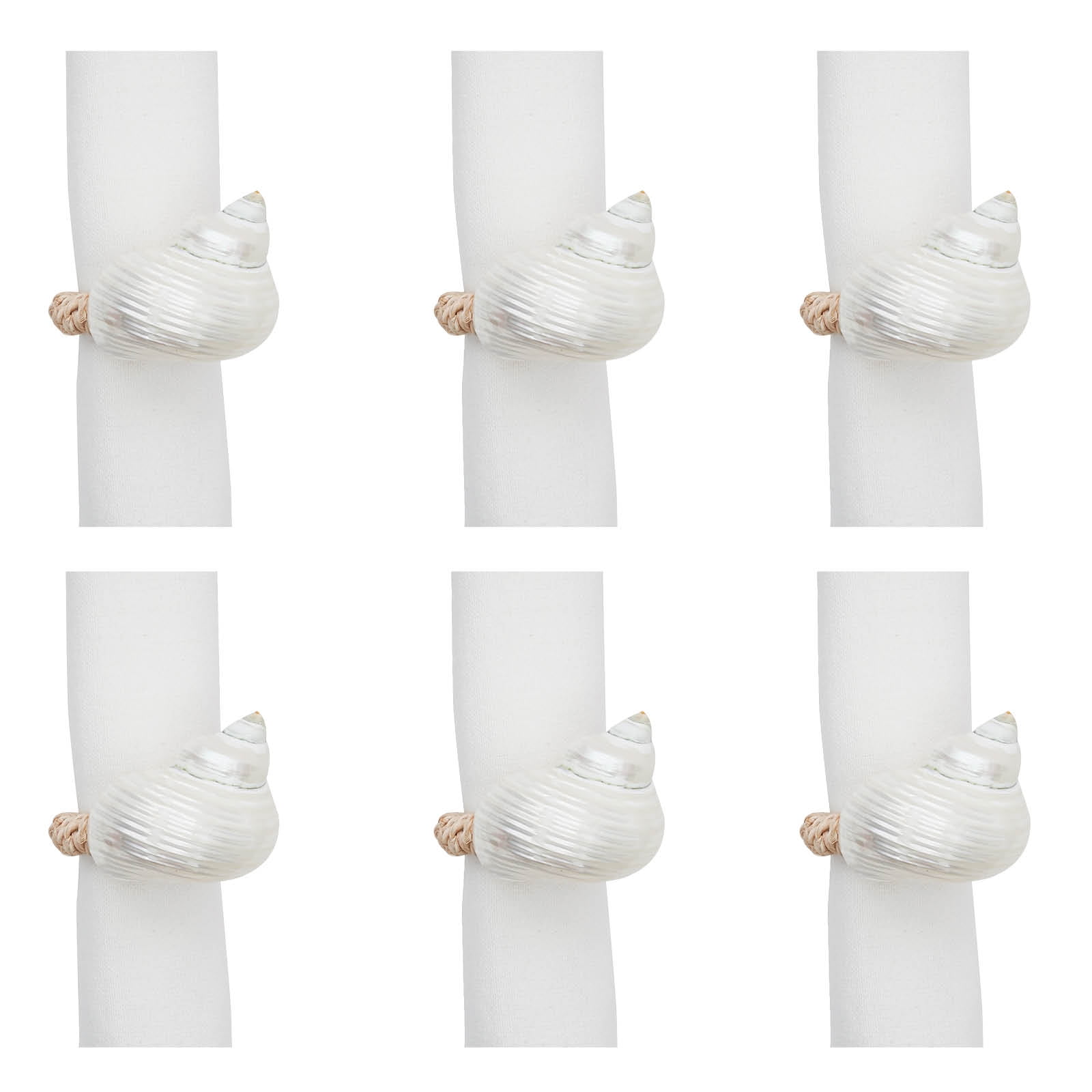 White Turbo Shell Coastal Napkin Ring Set of 6