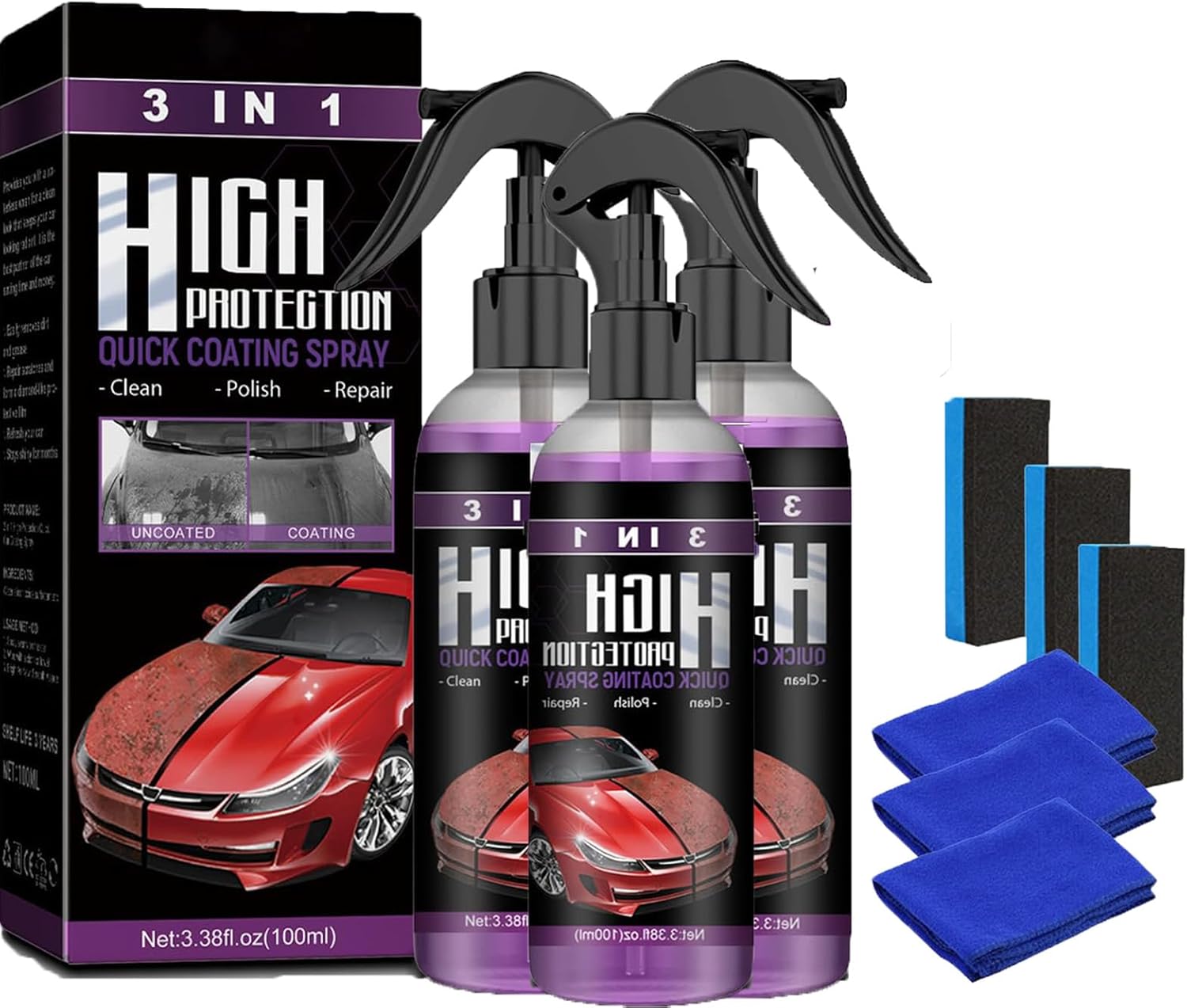 Turbo Shine Nexa 3-in-1 High Protection Car Spray - Krassen & Swirls Verwijderaar, Nano Shine & Waterless Polish (2 Stuks)