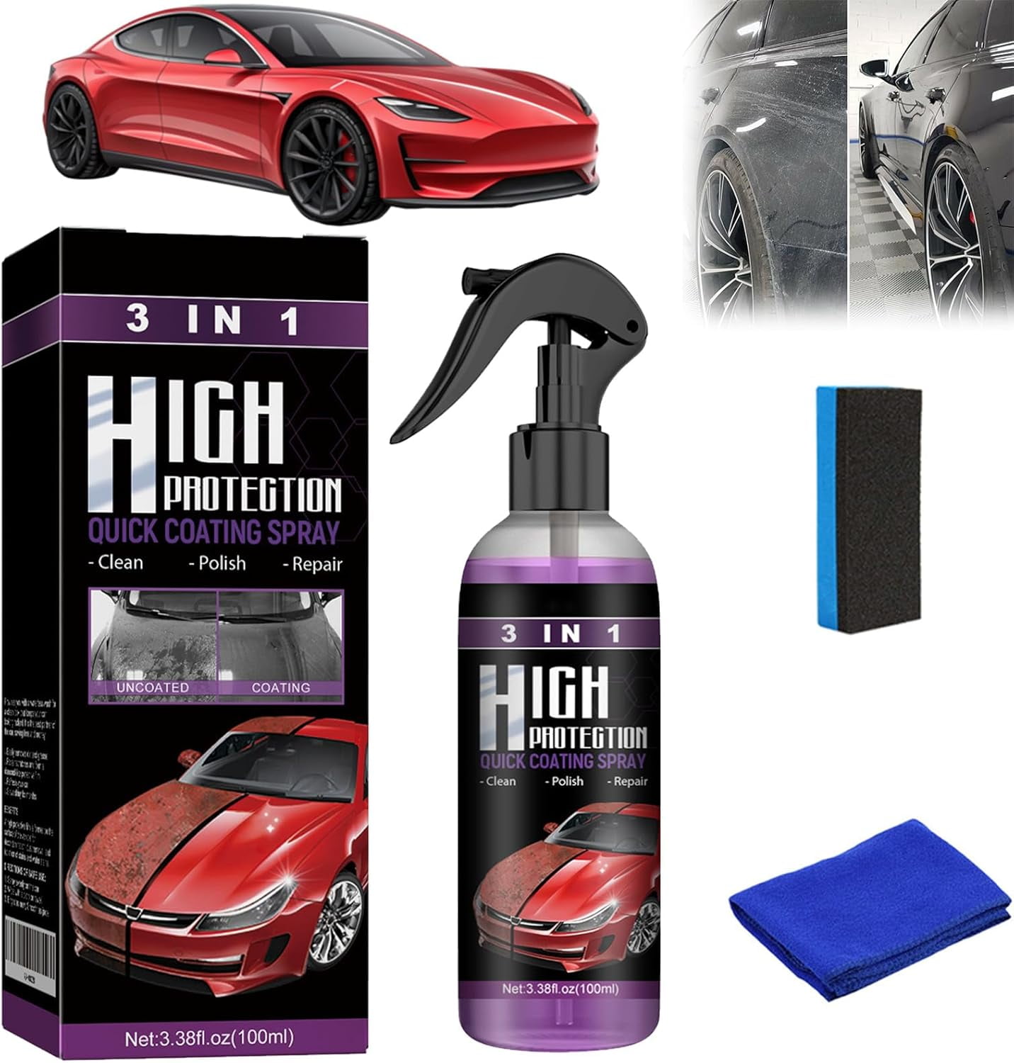 Turbo Shine Nexa, Turbo Shine Nexa Anti-Scratch Spray, Car Coating Spray, 3-in-1 Waterless Wash, Sprays Car Wax, Nanotech Coating and Scratch Repair for All Vehicles