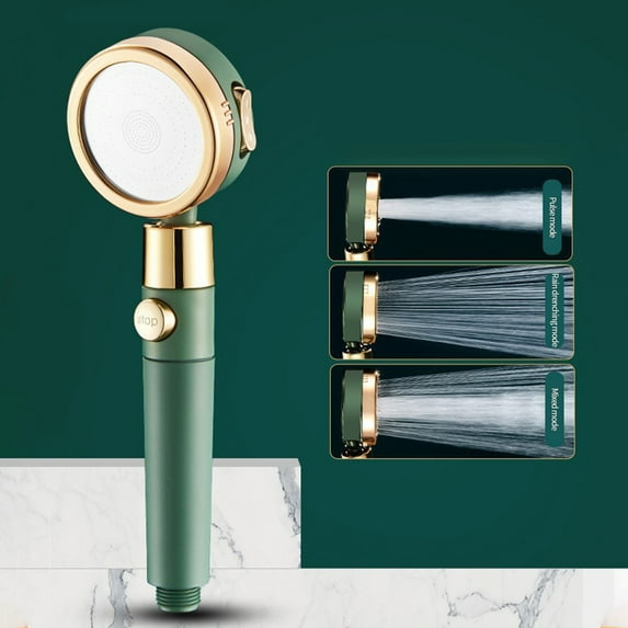 Turbo Shower Head Home Bath Shower Nozzle Water Heater Filter Shower ,3 Bathing Modes, One Pressurised Water Stop Function Shower Head. (Green)