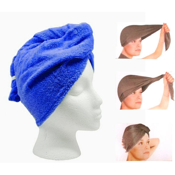 Turbo Twist Microfiber Hair Towel - Super Absorbent Hair Towel - 2pc Set Blue